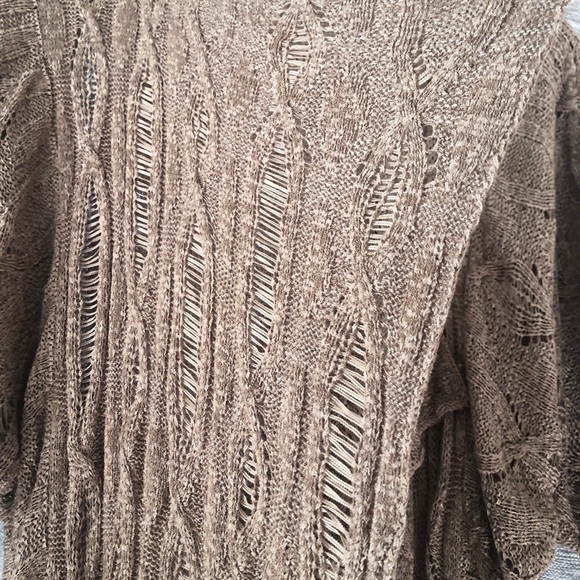 Fever Crochet Open Front Brown Cardigan - Picture 3 of 9